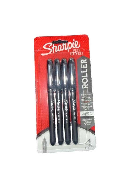 Sharpie Pen Stylo Roller Pens, 0.5mm Fine Point, Black Ink, 4 Count Pack. New - Picture 2 of 2